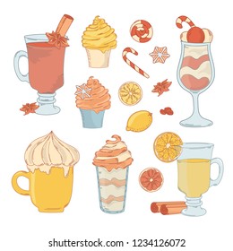 DESSERT SET Merry Christmas Vector Illustration Set for Print, Greeting and Decoration