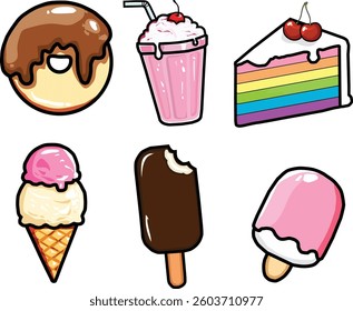 Dessert Set Vector Illustration, Cartoon Clipart, and Line Art Design