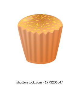 The dessert in the shape of a cupcake with yellow decorations