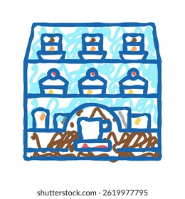 dessert showcase in coffee cafe doodle icon sketch vector. dessert showcase in coffee cafe sign. isolated symbol illustration