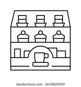 dessert showcase in coffee cafe line icon vector. dessert showcase in coffee cafe sign. isolated contour symbol black illustration