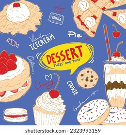 Dessert Sketch doodle abstrakte Vektorgrafik für Cafe Bar Restaurant und Packpapier