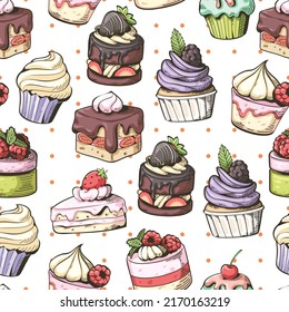 Dessert sketch seamless pattern, polka dots, You can be used for backgrounds, cards, invitation, blog background and more. All swatches are seamless and you will be able to use it for large surfaces.