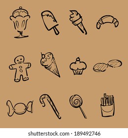 Dessert and snack icons set