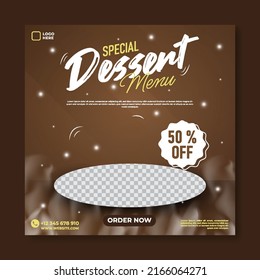 Dessert Social Media Post Template With Blank Space For Product Sale In Dark Background 