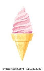 Dessert soft ice cream in a waffle cone. Berry ice cream. Summer pleasure. Isolated object on white background. 1