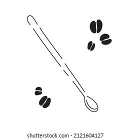 Vector de cuchara de postre y grano de café. Iconos sobre fondo blanco aislado.
