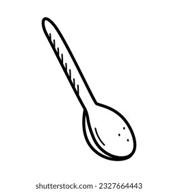 Dessertlöffel-Ikone. Vektorgrafik eines Tee- oder Kaffeelöffels-Ikone. Einzeldoodle-Skizze einzeln auf weiß.