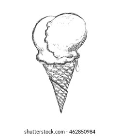 Dessert and sweet concept represented by cone of ice cream icon. Isolated and sketch illustration
