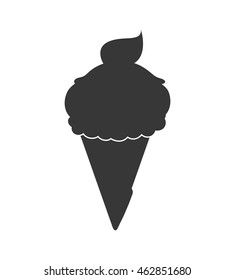 Dessert and sweet concept represented by cone of ice cream silhouette icon. Isolated and flat illustration