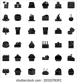 Dessert and sweets black and white flat concept icon collection set