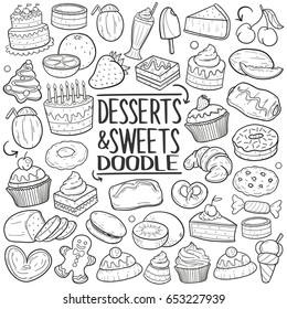 Dessert & Sweets Food Doodle Icons Hand Made