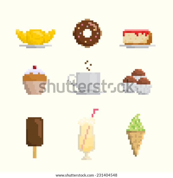 Dessert Sweets Icon Set Pixel Art Stock Vector Royalty Free