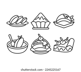 dessert and sweets icons set line illustration