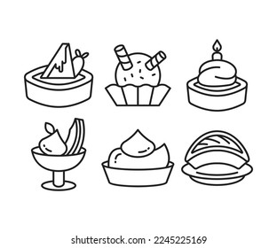 dessert and sweets icons set line illustration