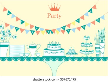 Dessert table for a party,vector illustrations