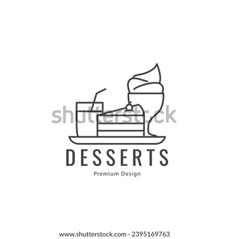 dessert template logo  line art  food  drink  restaurant  minimalist vector icon design