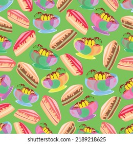 Dessert that will give you the sweetest moment in your life, vector pattern, dessert, ice-cream, cheese-cake, color background, sweet