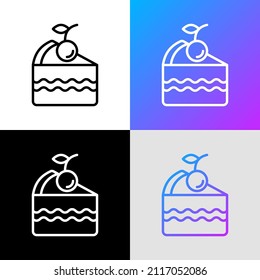 Dessert thin line icon: piece of cake with cherry. Modern vector illustration of bakery.