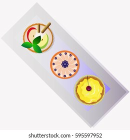 dessert of three cakes - vector illustration