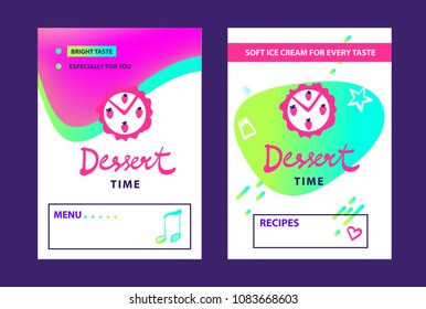 Dessert time. Concept template banner, poster, flyer for food blog about healthy sweet and natural product. Concept design for invitation to cafe, restaurant, bistro with recipe eco cuisine.   