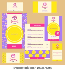 Dessert time. Template element corporate identity, banner, poster, flyer, invitation for bakery, sweet shop, sugar boutique. 