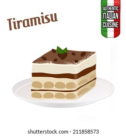 Dessert Tiramisu isolated on white background, vector illustration