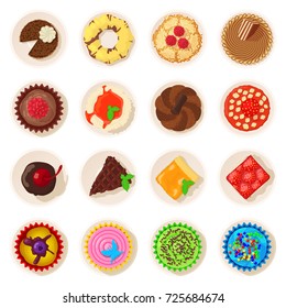 Dessert top view detailed icons set. Cartoon illustration of 16 dessert top view detailed vector icons for web