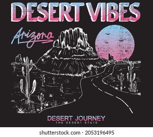 Dessert tour sunrise t shirt graphic design. cactus black and white design. Road trip vector artwork for apparel, sticker, poster and others. 