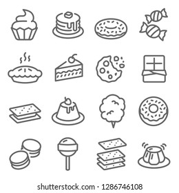 Dessert Vector Line Icon Set. Contains such Icons as Cupcake, Donut, Macaron, Pudding and more. Expanded Stroke