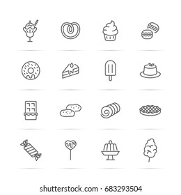 dessert vector line icons, minimal pictogram design, editable stroke for any resolution