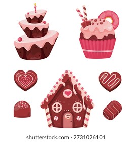 Dessert Vektor Set Cupcakes, Schokolade