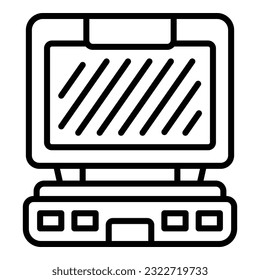 Vector de contorno del icono del creador de waffle de postre. Máquina de hierro. Equipo de rodaje