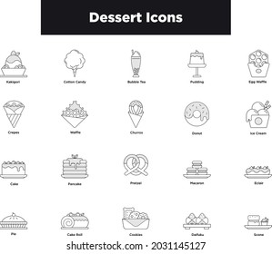 Dessert Well-crafted Vector Thin Line Icons. Dotted and outlined icon collection.