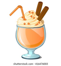 Dessert with whipped cream and cinnamon. Vector illustration.