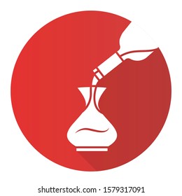 Dessert wine decantering red flat design long shadow glyph icon. Alcohol beverage pouring in decanter. Aperitif drink bottle. Barman, sommelier, winery. Vector silhouette illustration