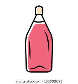 Dessert wine service pink color icon. Alcohol beverage. Bottle with cork. Sweet aperitif drink. Bar, restaurant, winery. Party, holiday, event glassware. Isolated vector illustration