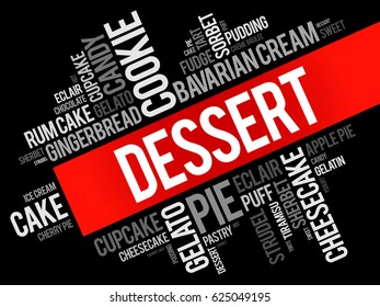 Dessert word cloud collage, food concept background