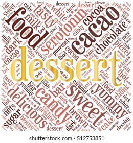 Dessert. Word cloud inscribed in a square. Food concept.