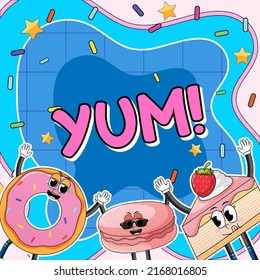 Dessert with Yum word expression comic style illustration