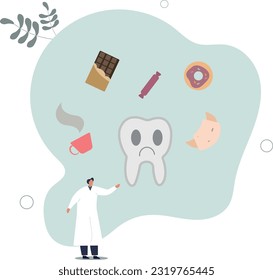 Desserts around sick tooth vector illustration.dentist warns of health hazards.