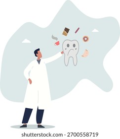 Postres alrededor de la Ilustración vectorial de dientes enfermos. El dentista advierte de los peligros para la salud.