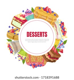 Desserts Banner Template, Bakery Shop, Cafe, Confectionery Design Element Vector Illustrationon