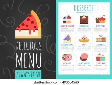 Desserts cafe menu. Vector illustration.