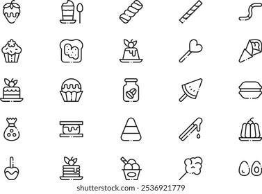 Desserts candies icons collection is a vector illustration with editable stroke.