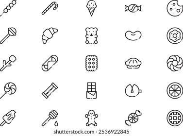 Desserts candies icons collection is a vector illustration with editable stroke.