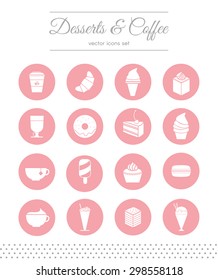 Desserts and coffee vector icons set