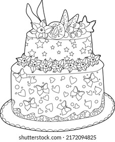 Desserts coloring book, vector illustration
