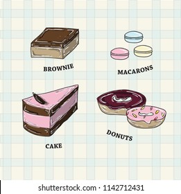 desserts drawn vector illustration