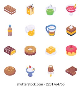 Desserts and Drinks Isometric Icons 
